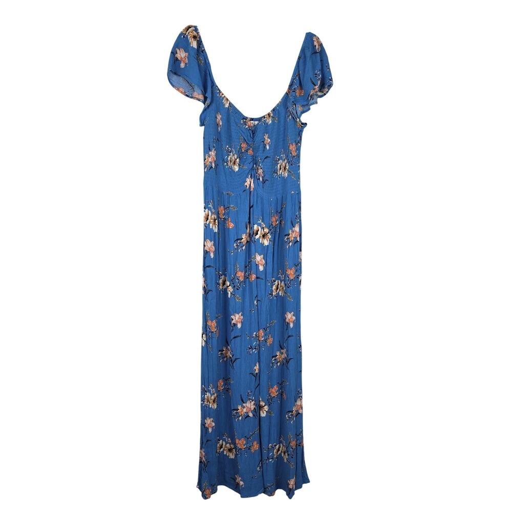 BP. Dress Womens XL Blue Floral Smocked Maxi Scoop Neck Flutter Sleeve Sundress